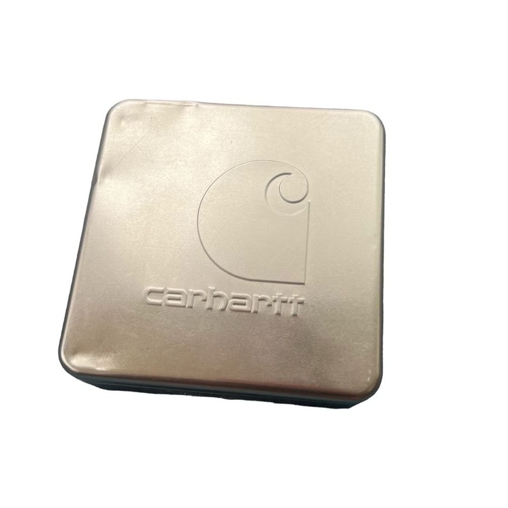 Carhartt Gold Embossed Logo Metal Tin Small Sq Wallet Gift Box Storage Container